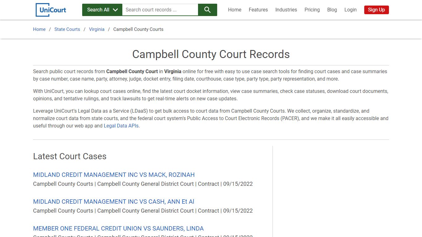 Campbell County Court Records | Virginia | UniCourt